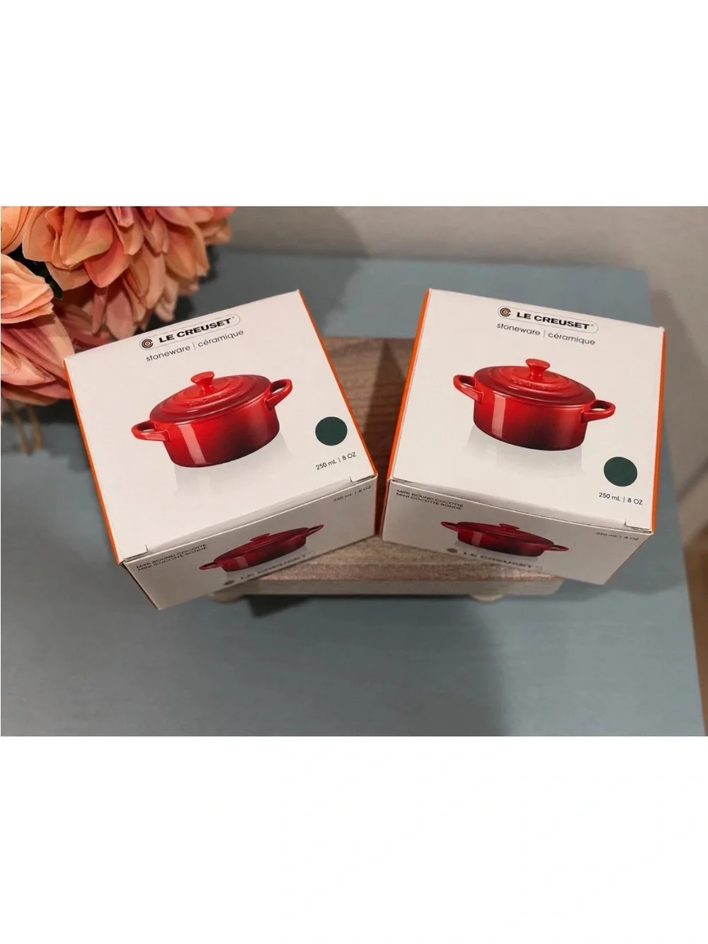 Rare! Le Creuset Mini Cocotte w/ Lid - 8 Oz - Ocean - NIB Set Of 2